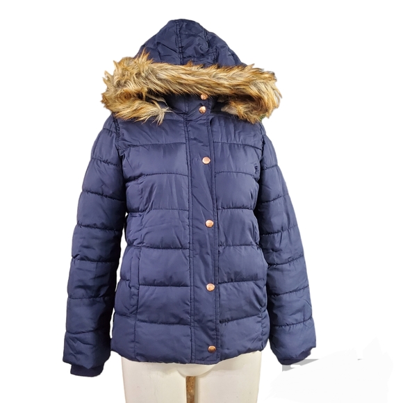 Old Navy Sherpa Lined Hooded Fur Puffer Jacket (Size XL Jr. - Small Woman) - Picture 1 of 8